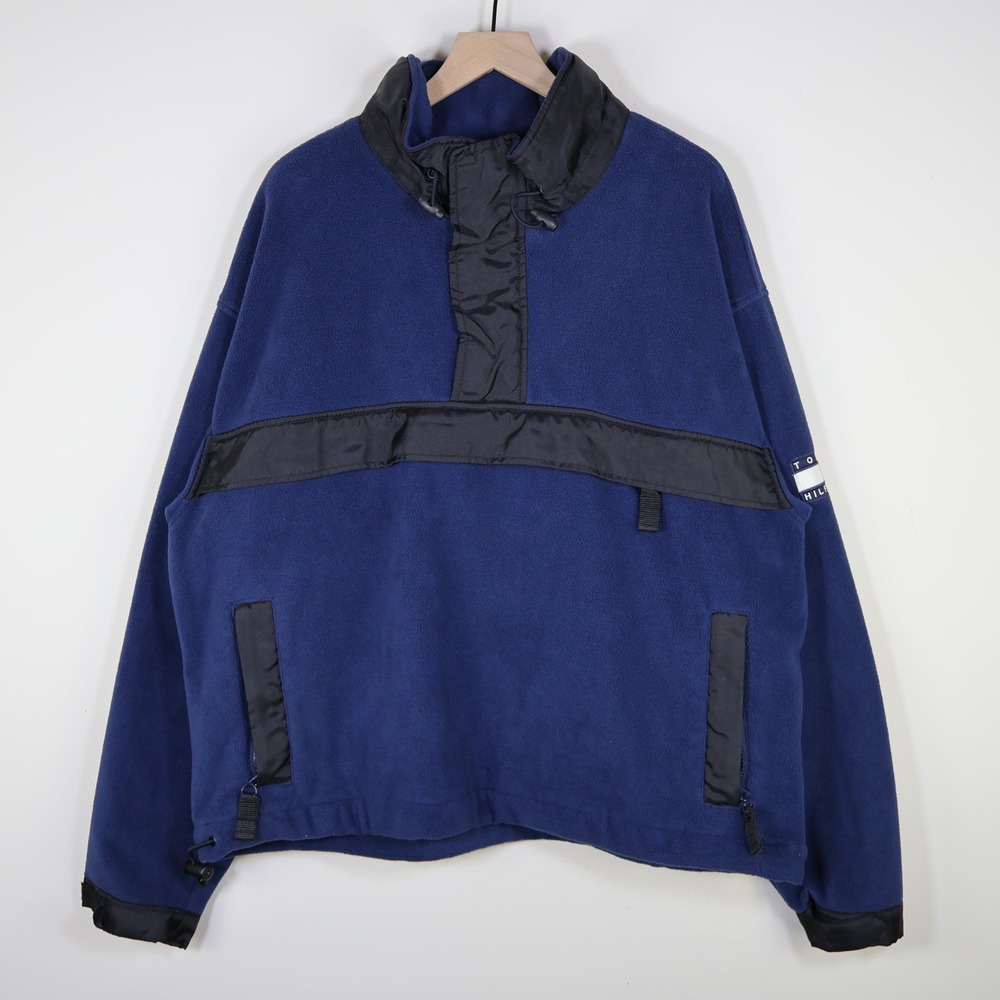 Tommy Hilfiger Vintage Fleece Pullover Anorak 1/2 Zip Mock Neck XL Navy Blue - Picture 1 of 16